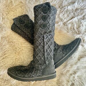 UGG Australia Tall Cable Quilted Knit Boots – Women’s 8 Gray